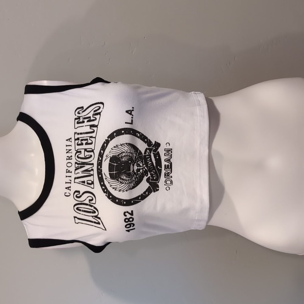 SHEIN California Los Angeles Black And White Sporty Graphic Retro Tank Top Small